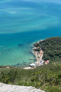 Looking down at Portinho da Arrábida in Arrábida Natural Park