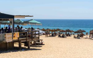 Sal Restaurant and umbrellas at Praia do Carvalhal beach