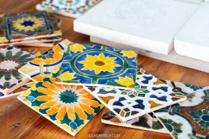 Finished Moorish-style tiles at Estudio Lazuli where you can do tile painting workshop in Sintra, near Lisbon