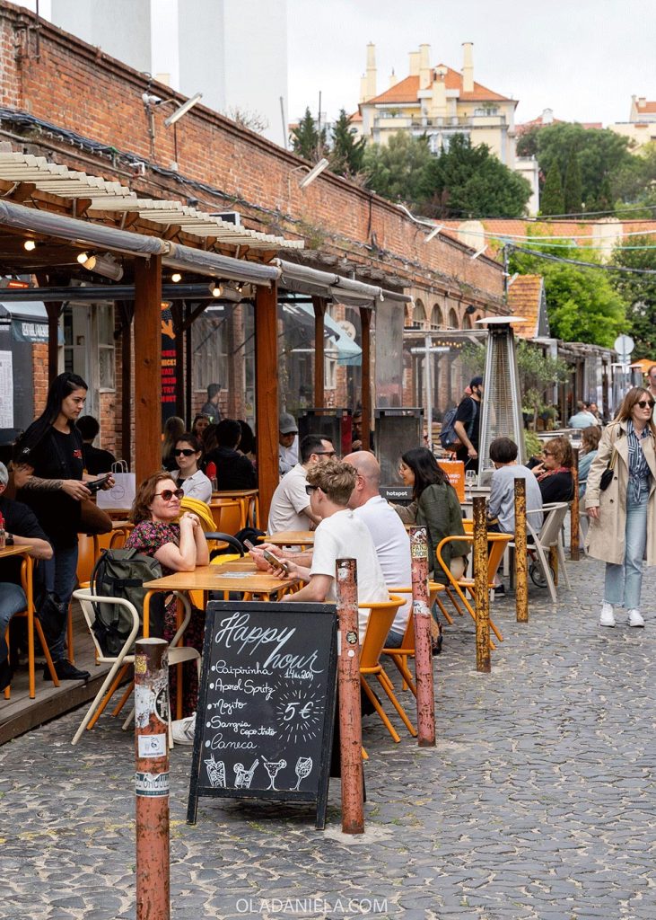 Happy hour and outdoor dining in the LX Factory, Lisbon, Portugal