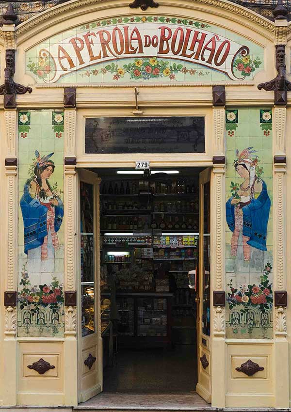 Beautiful tiles of A Perola do Bolhao in Porto