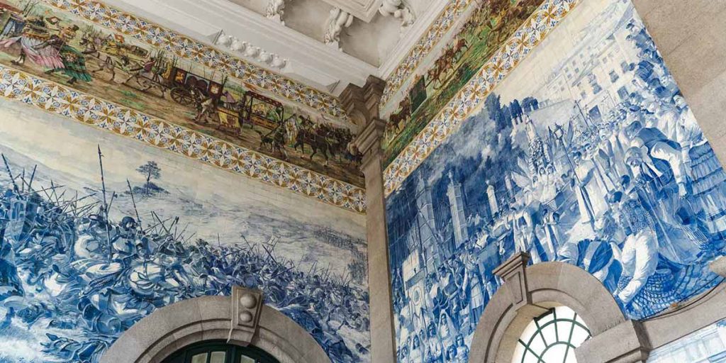 São Bento Railway Station in Porto is covered in beautiful antique azulejos and tiles