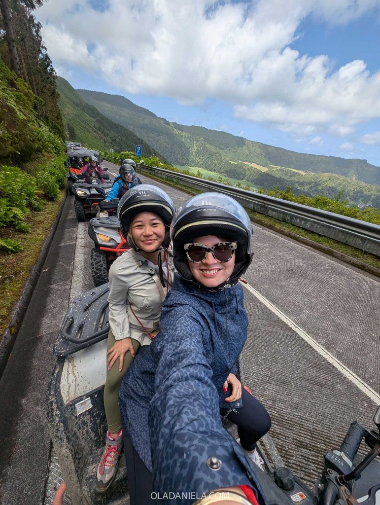 Selfie taken while driving quad bikes around São Miguel Island, Azores