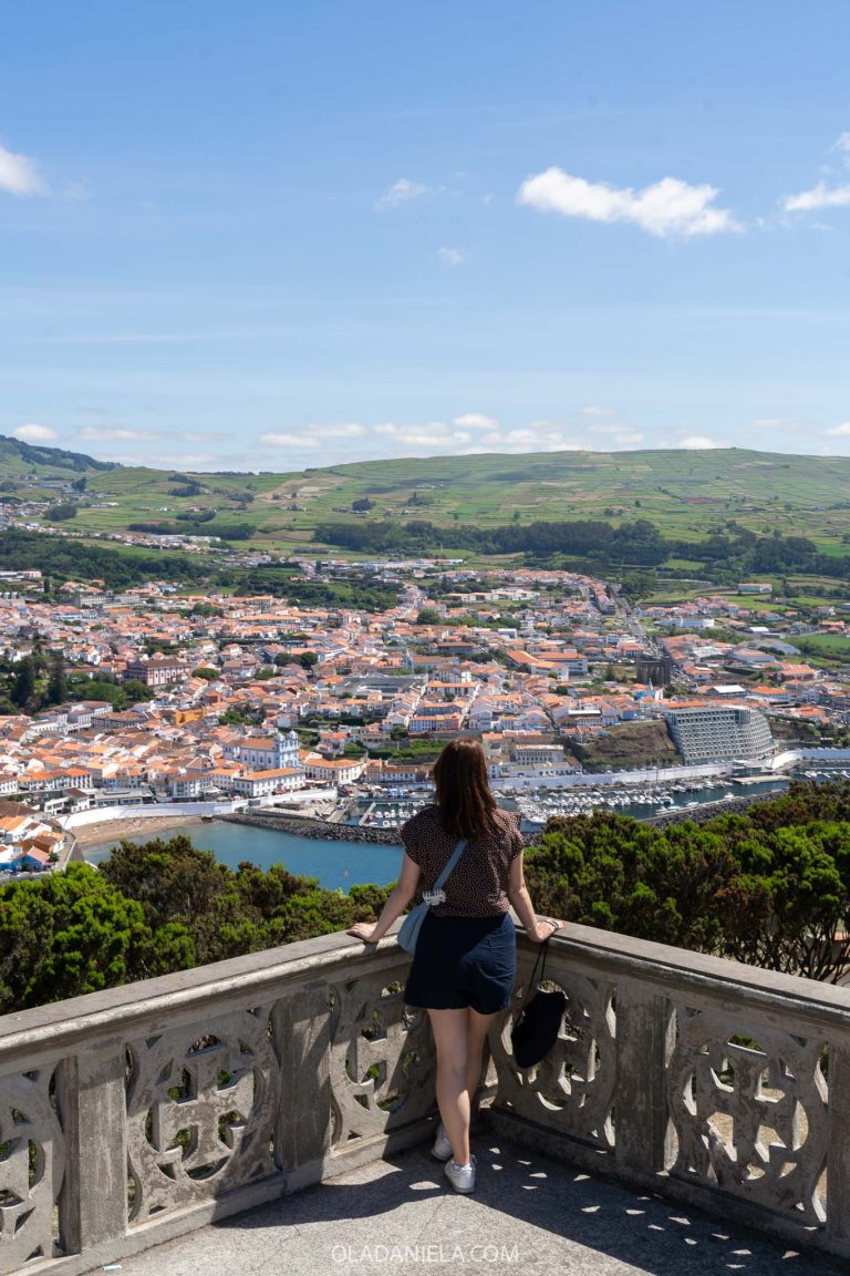 Daniela looking down to Angra do Heroismo from Monte Brasil on Ilha da Terceira, Açores