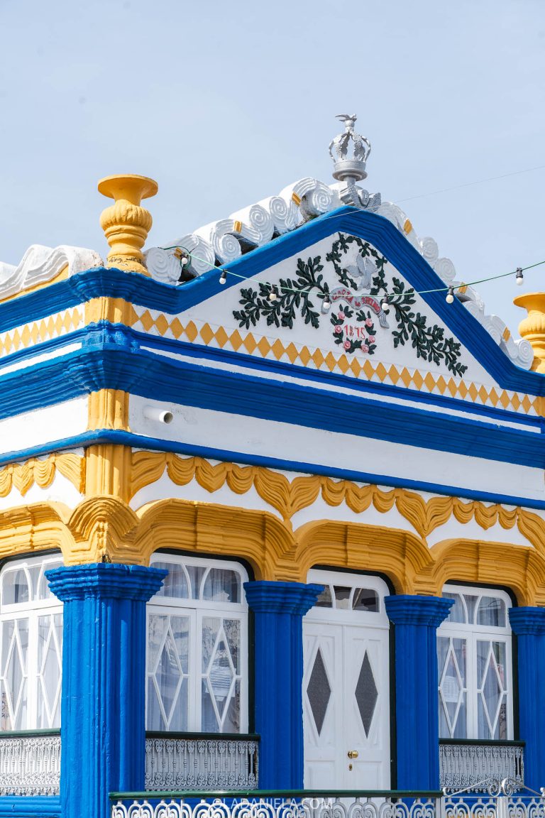 A beautiful blue and yellow decorated Imperio on Terceira Island, Azores